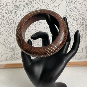 Wooden Bangle with Copper Brass & Silver Inlay 2.6” Diameter
